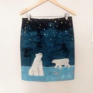 Maeve by Anthropologie Arctic Scene Polar Bear Skirt - EUC